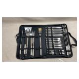 stainless steel barbecue grill tool set in a