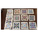 handmade fabric yo-yo quilt blocks and strips,