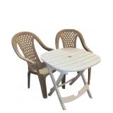 2  Plastic Highback Chairs with Folding Table