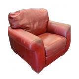 Red Leather Armchair with Cushioned Seat and Back