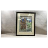 framed watercolor painting of a historic