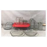 Various Glass Kitchenware Items, Pyrex, Mason Jars