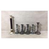 Pewter and Silver Candlesticks