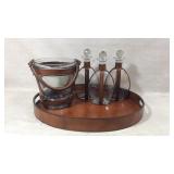 Glass Decanter Set with Leather Wrap and Tray