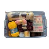 20+ Balls of Yarn & Sewing Thread in Storage Bin