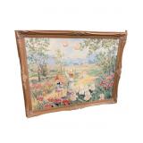 Vintage Oil on Canvas SISTERS IN THE GARDEN Signed