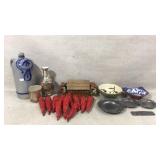 Stoneware bottle, metal plates no more