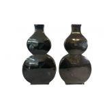 (2) Vintage Chinese Mirror-Black Glaze Flat Vases