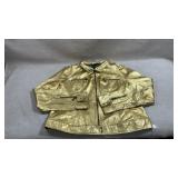 metallic gold leather jacket featuring a full