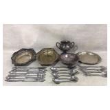 Silver plated silverware and dishes