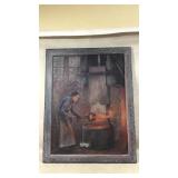 Vintage metal working painting on canvas af.