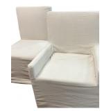 Two Upholstered Armchairs by Arhaus with Casters