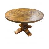 Round Wooden Pedestal Dining Table with Carved Top