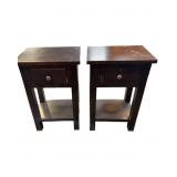 Dark Wood End Tables with Storage Drawer