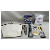 displays a collection of firearm maintenance,