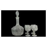 Vintage Etched Decanter & Cordial Glasses Set