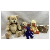 collection of five vintage stuffed animals,