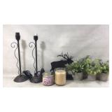 Metal Lamp Bases, Candles, and Faux Plants