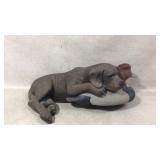 Dog Figurine with Duck Decoy and Other Items