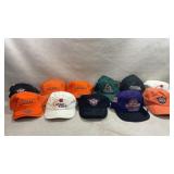 collection of vintage sports caps, primarily