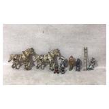 Cast Metal Figures and Horses With Ladder