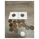 Early Pennies - 12 WheatBack; Steel; (2) Indian