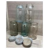 (5) Antique Qt  Jars and 5 Zinc Lids