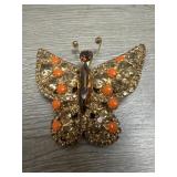 Vintage Rhinestone Butterfly Brooch Amber,