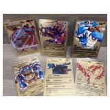 (6) Gold Metal Novelty Cards- Blastoise and More