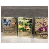 (3) Gold Metal Novelty Cards - Charizard