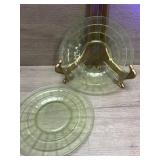 (2) Block Pattern Vaseline Glass Dessert Plates #2