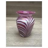 Pulled Feather Iridescent  Pink Purple Art Glass