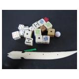 VTG. NATURAL MATERIAL FISH LETTER OPENER & DICE