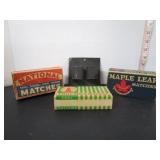 GROUP LOT OF OLD MATCH BOXES & MATCH HOLDER