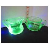 VINTAGE URANIUM GLASS CREAM AND SUGAR