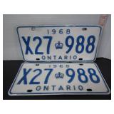PAIR 1968 ONTARIO LICENSE PLATES