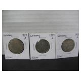 3 SILVER GERMAN COINS WW2 ERA