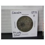 1872 H SILVER CANADA 50 CENT COIN