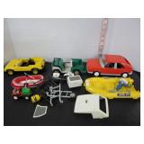 LOT OF OLD PLAYMOBIL CARS-JEEPS-BOATS-TRACTOR ETC.