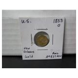 RARE GOLD US 1853 O ONE DOLLAR COIN