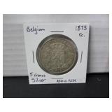 1873 SILVER BELGIUM 5 FRANCS COIN