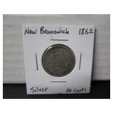 1862 SILVER NEW BRUNSWICK 20 CENT COIN