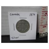 1874 SILVER CANADA 25 CENT COIN