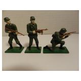 3 VINTAGE DIECAST BLUE BOX TOY SOLDIERS