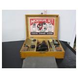 VINTAGE MICROSCOPE SET IN WOODEN CASE