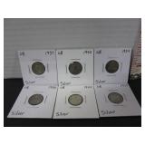 6 SILVER GB 3 PENCE COINS