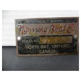 VINTAGE BRASS NIPISSING BOAT CO.LTD. TAG-PLATE