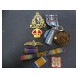LOT OF OLD MILITARY PINS, PATCHES, CAP BADGES ETC.