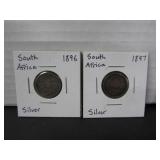 2-SILVER 1896 & 1897 SOUTH AFRICA 6 ZAR COINS