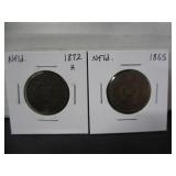 2 EARLY NFLD. ONE CENT COINS 1865 & 1872H